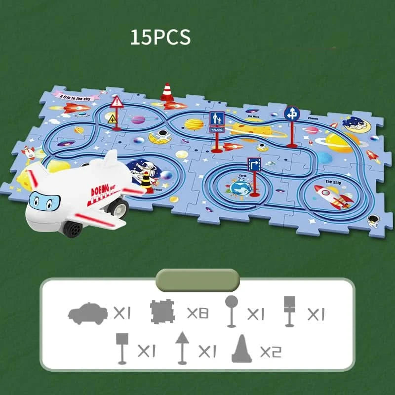 Vzdelávací obvodový puzzle s elektrickými vozidlami 