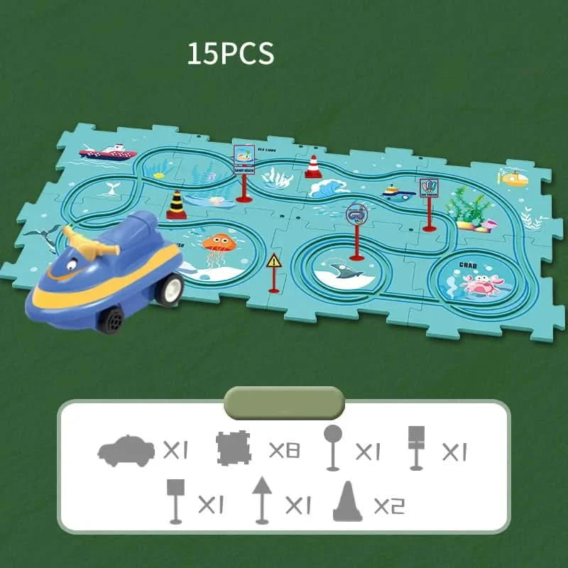 Vzdelávací obvodový puzzle s elektrickými vozidlami 