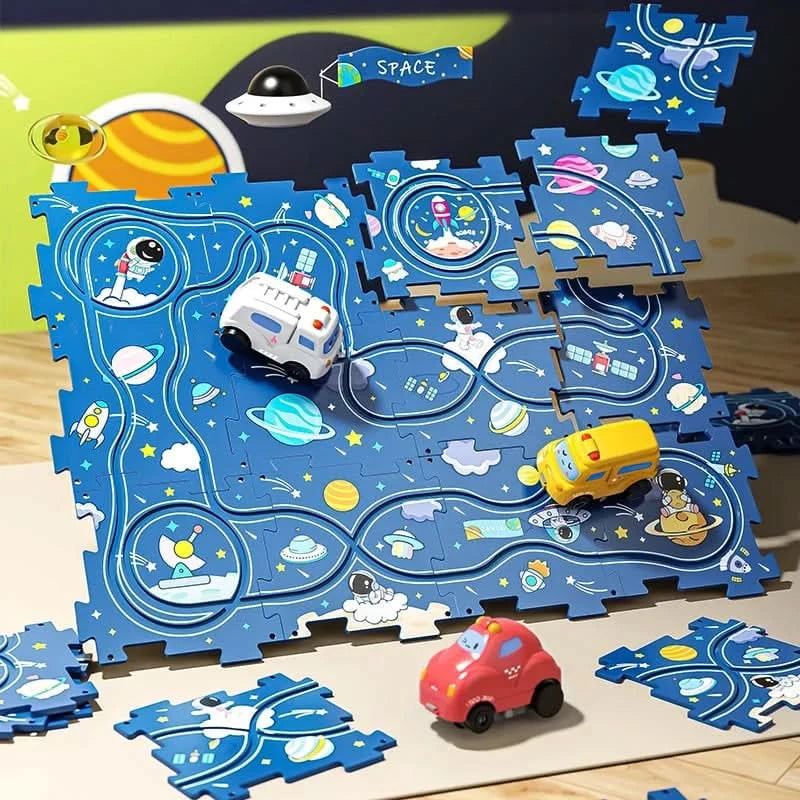 Vzdelávací obvodový puzzle s elektrickými vozidlami 