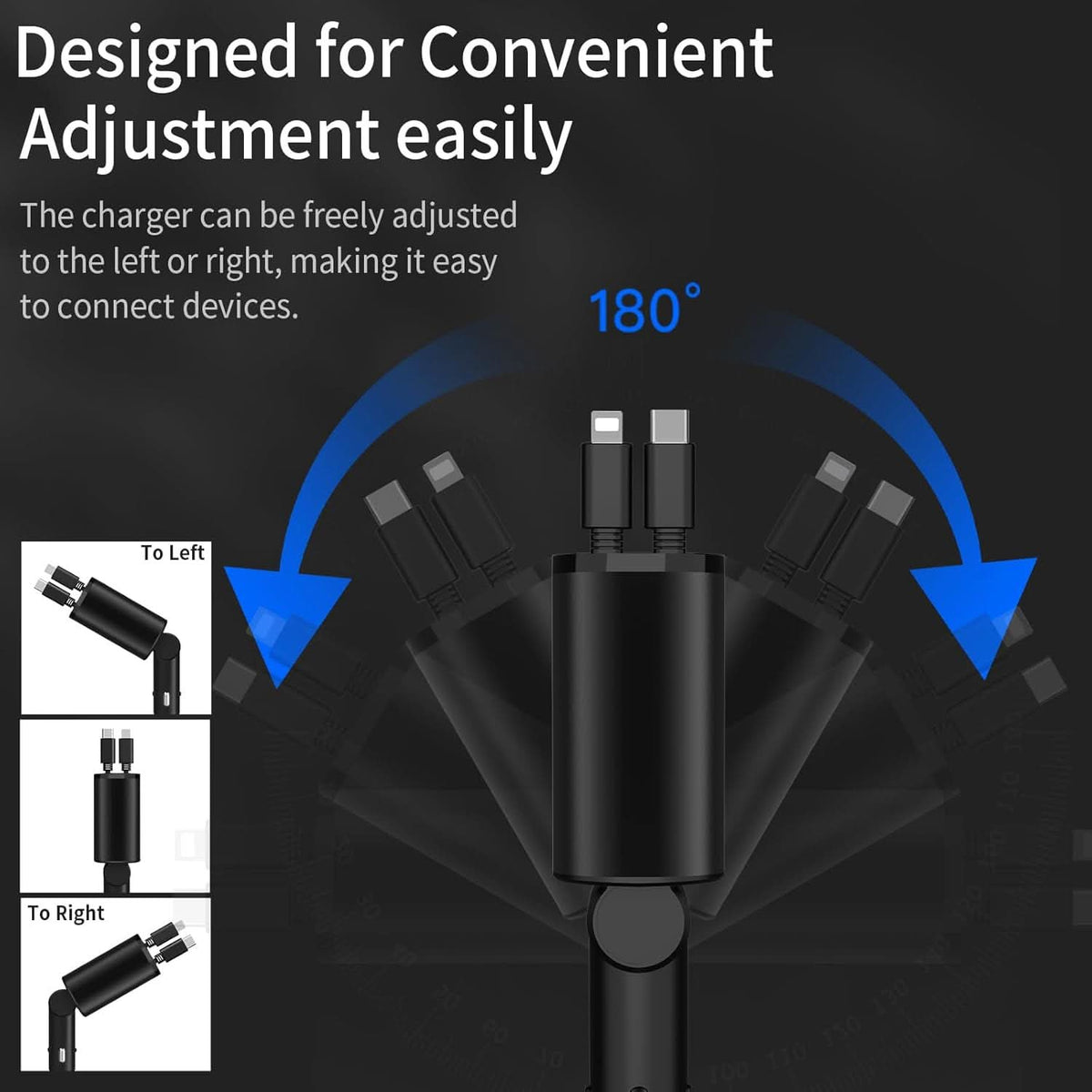 Szybka ładowarka samochodowa z podwójnym inteligentnym portem USB 4-w-1 