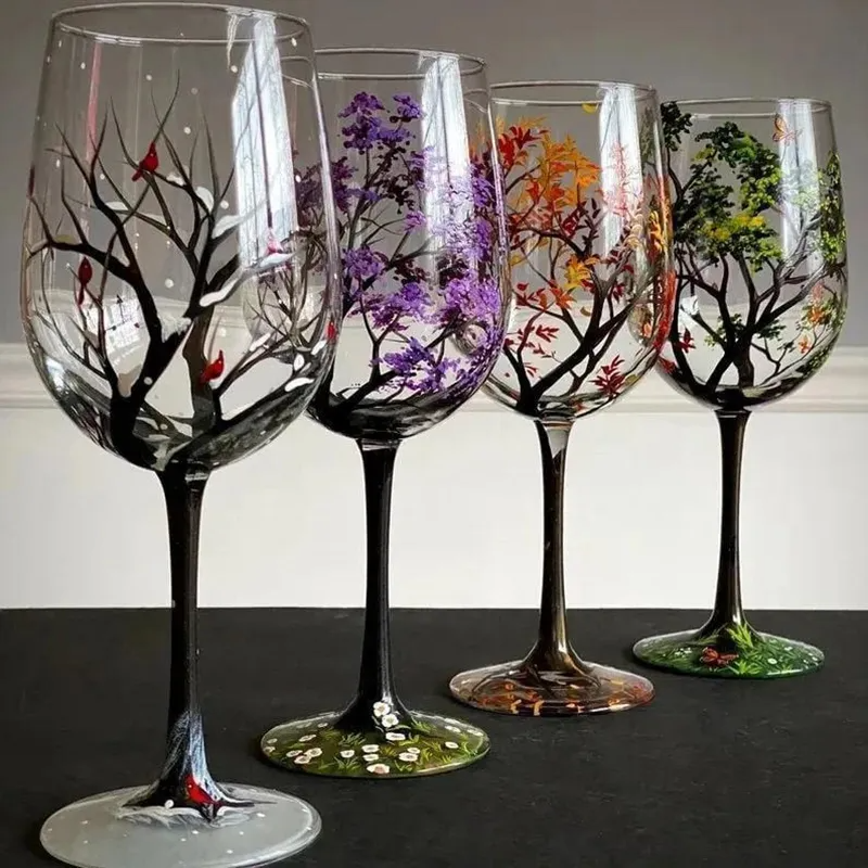 Verres peints à la main inspirés des quatre saisons