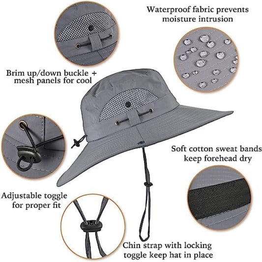 Chapeau large bord avec ventilateur solaire intégré